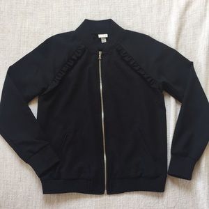 Black ruffle bomber jacket